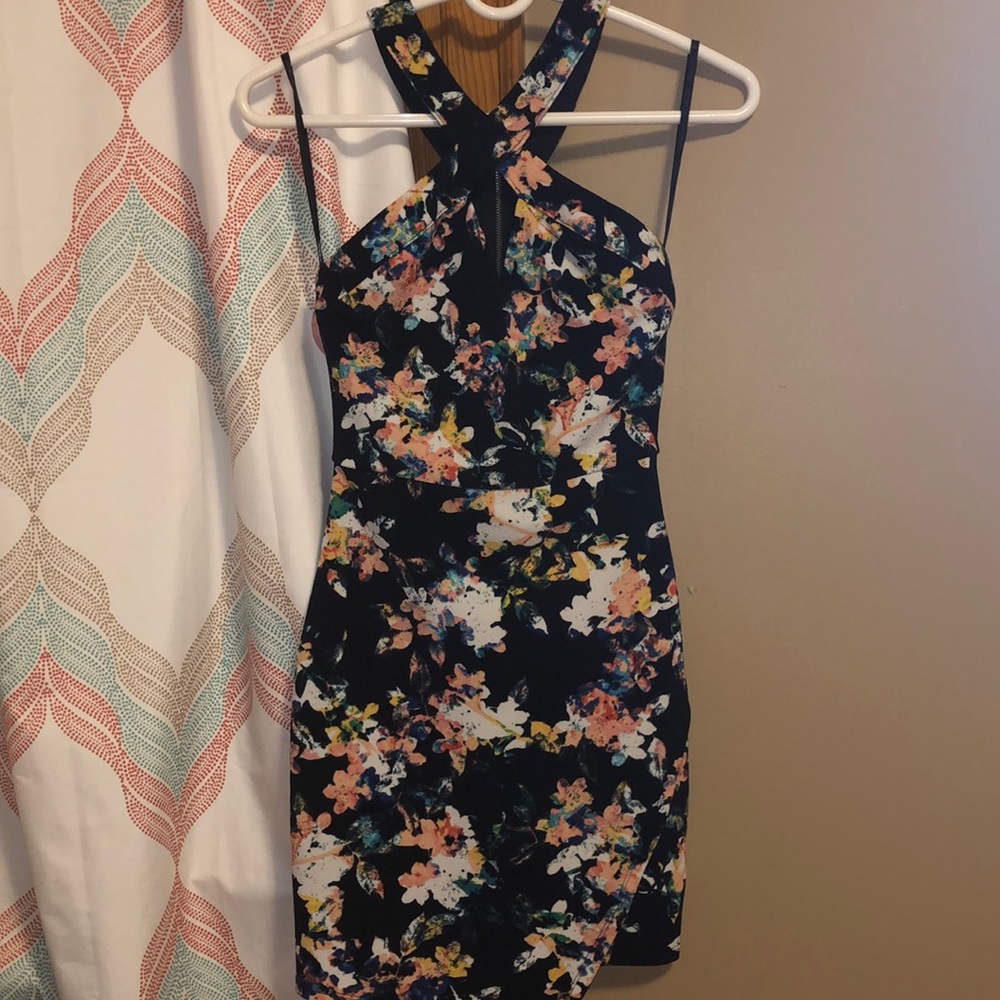 Fitted junior floral black dress